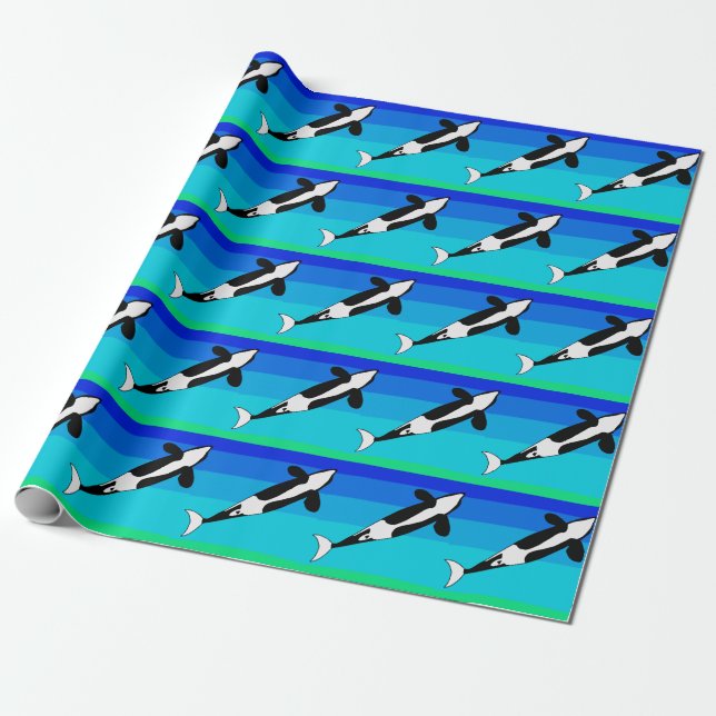 Papel De Presente Orca Whale Ocean Blue (Desenrolado)