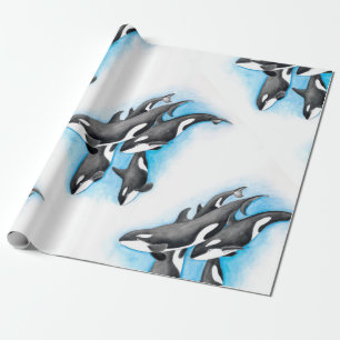 Papel De Presente orcas no azul