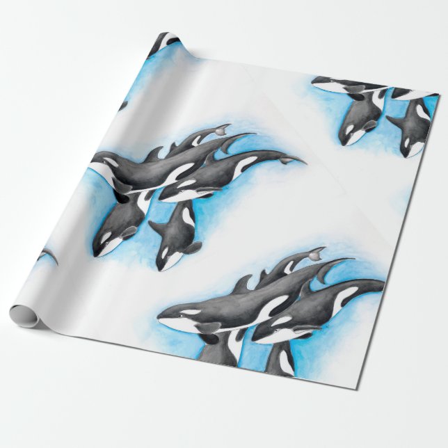 Papel De Presente orcas no azul (Desenrolado)