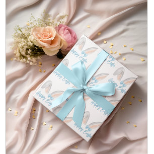 Papel De Presente Orelhas de Coelho de Páscoa em Aquarela com Laço A