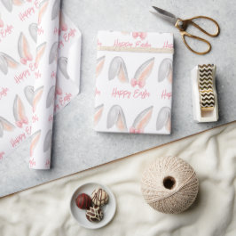 Papel De Presente Orelhas de Coelho de Páscoa em Aquarela com Laço R