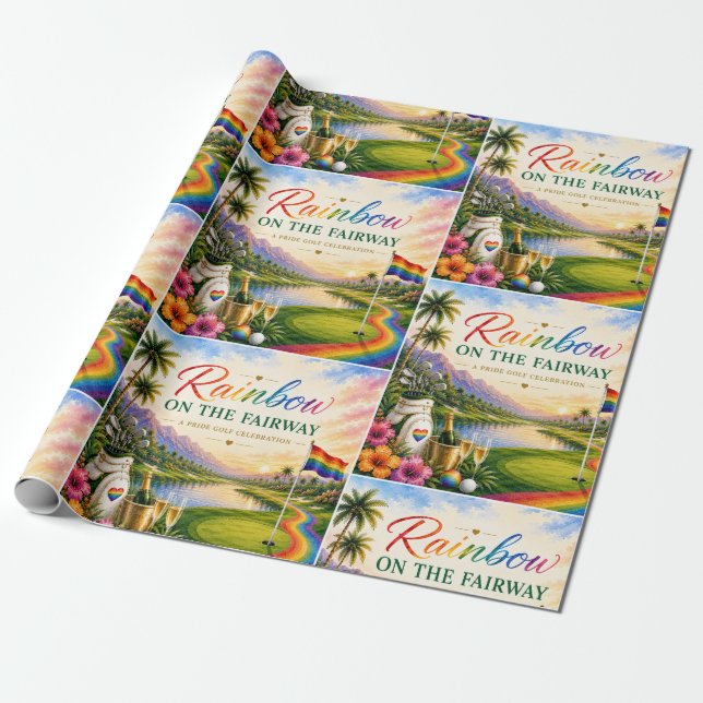 Papel De Presente Orgulho Golfe Arco-íris no Fairway Celebração (Desenrolado)