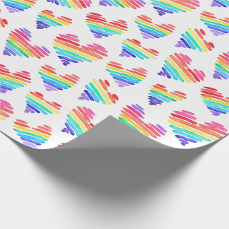 Papel De Presente Orgulho Rainbow Watercolor Hearts White