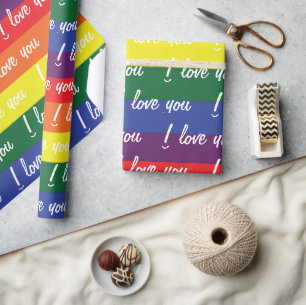 Papel De Presente Orgulho Sinalizador LGBT Branco Eu Te Amo