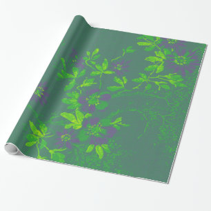 Papel De Presente Oriental Bamboo Verde Roxo Emerald Cali Floral