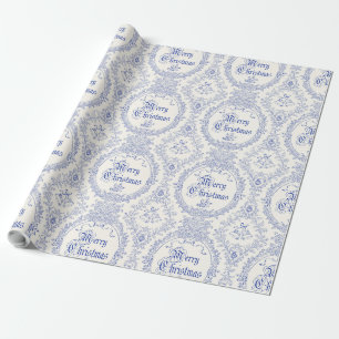 Papel De Presente Ornamentado Clássico Vintage Feliz Natal Azul Toil
