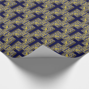 Papel De Presente Ornamentado Cross-24-Blue e Dourado