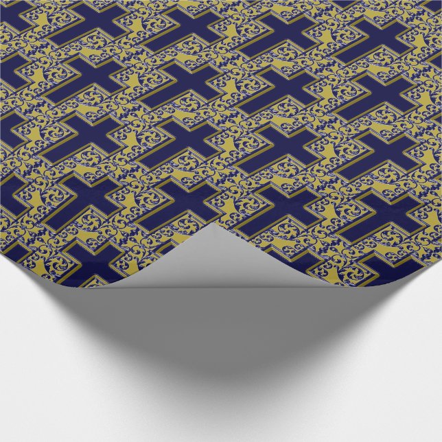 Papel De Presente Ornamentado Cross-24-Blue e Dourado (Ponta)