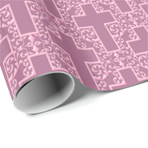 Papel De Presente Ornamentado Cruz-5-Rosa e Roxo