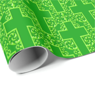 Papel De Presente Ornamentado Cruzado-1-Dois Verde Tonelado