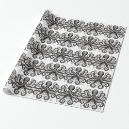 Papel De Presente Ornamentado de Octopus Kraken Steampunk Black