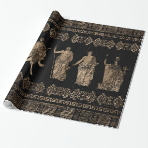 Papel De Presente Ornamento-chave de Deidades Gregas e Meander