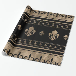 Papel De Presente Ornamento de luxo Fleur-de-lis - preto e ouro