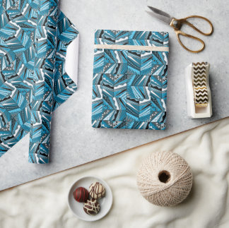 Papel De Presente Ornamento étnico azul monocromático.