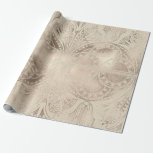 Papel De Presente Ornamento Floral e Geométrico Egípcio Sutil