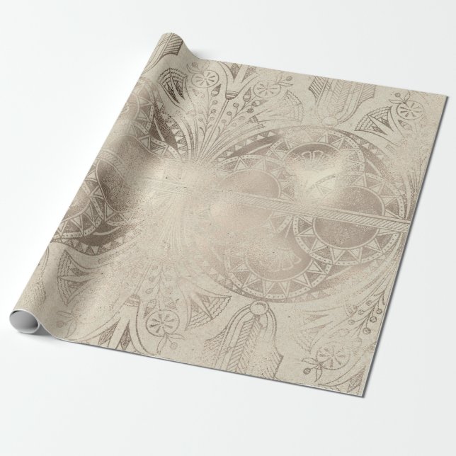 Papel De Presente Ornamento Floral e Geométrico Egípcio Sutil (Desenrolado)