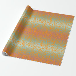 Papel De Presente Ornamento Floral Único Medieval Laranja Multicolor