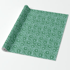 Papel De Presente Ornamento Floral Único Medieval Verde Azul