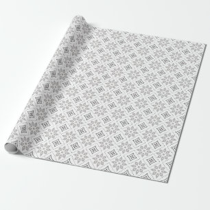 Papel De Presente Ornamento nórdico de inverno branco preto simples