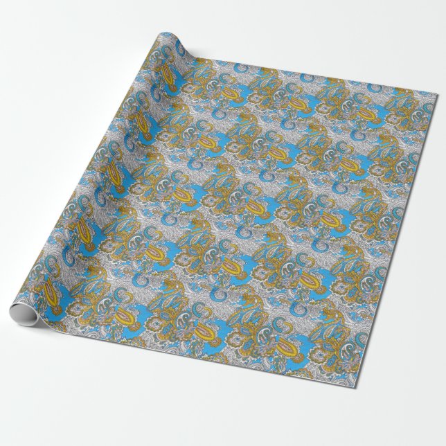 Papel De Presente Ornamento Psicodélico Islâmico Bold Grungy (Desenrolado)