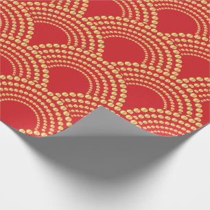 Papel De Presente Ornamento Tradicional Vermelho e Dourado Chinês
