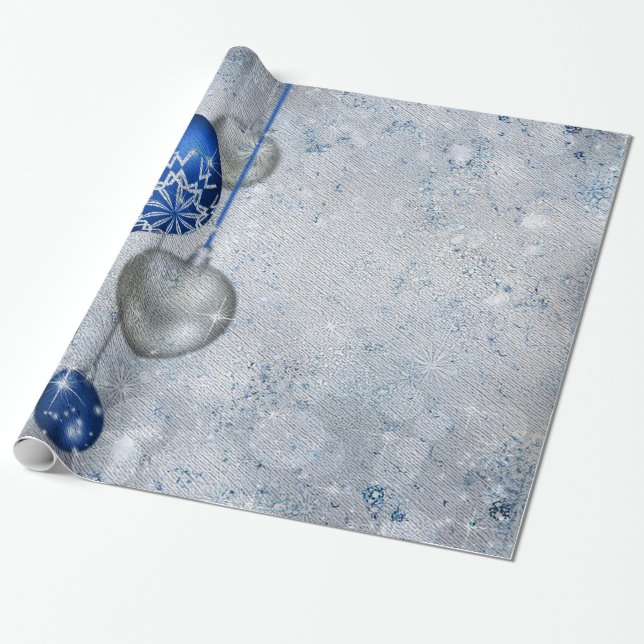 Papel De Presente ornamentos azuis prateados (Desenrolado)