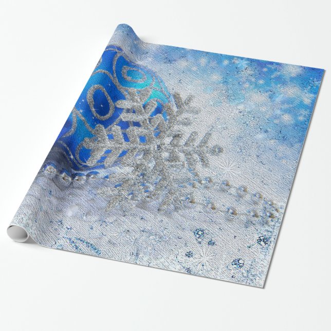 Papel De Presente ornamentos azuis prateados (Desenrolado)