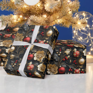 Papel De Presente Ornamentos bonito e Dourados Flores Douradas Holly