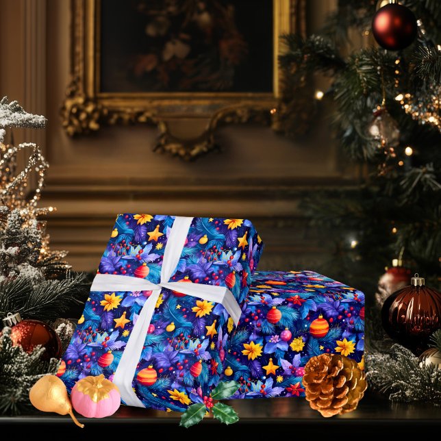 Papel De Presente Ornamentos Brilhantes Personalizados e Mola Floral (Criador carregado)