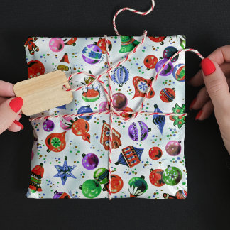 Papel De Presente Ornamentos coloridos retrorados bonitos Brancos de