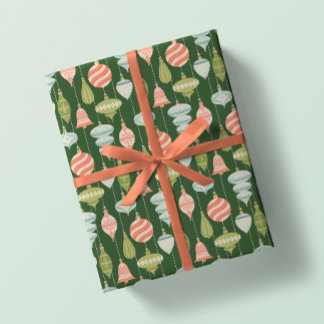 Papel De Presente Ornamentos de Árvore de Natais vintages Verdes