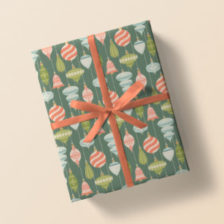 Papel De Presente Ornamentos de Árvores de Natal Retroativos Verdes