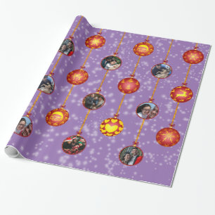 Papel De Presente Ornamentos de Bola de Natal 6 Fotos L-Purple