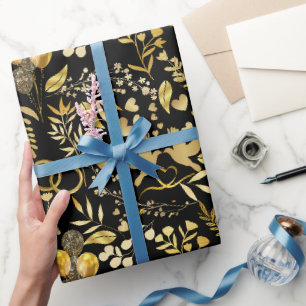 Papel De Presente Ornamentos de casamento no Dourado 02 Black BG