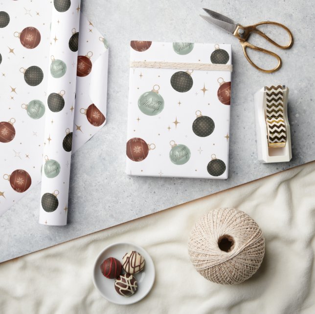 Papel De Presente Ornamentos de Férias Felizes Dom Festivo Neutro (Artesanato)