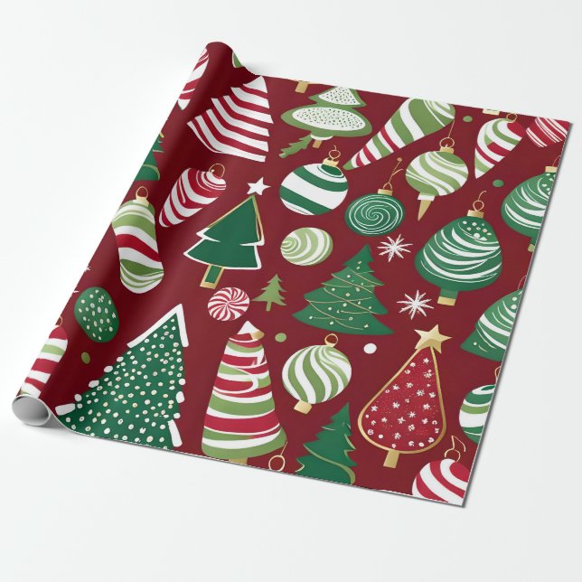 Papel De Presente ornamentos doces de árvores de natal que embrulham (Desenrolado)