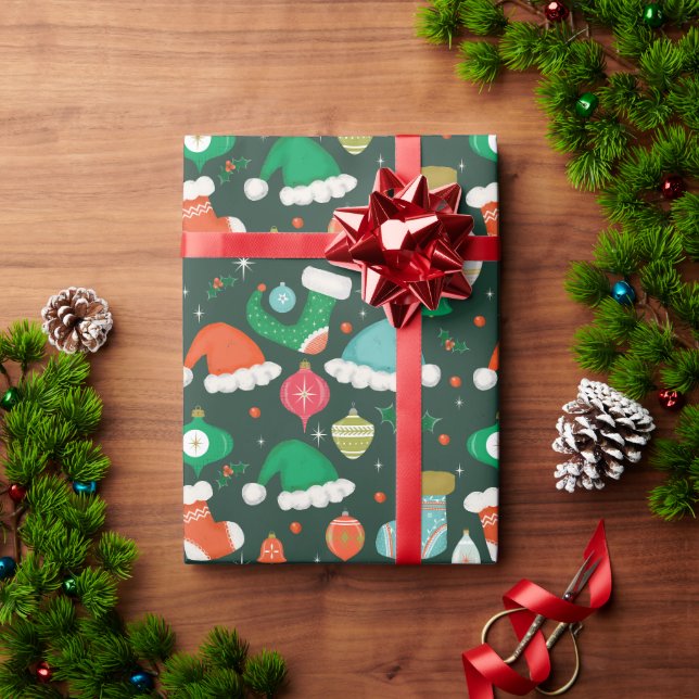 Papel De Presente Ornamentos e estoques de Natal Verdes (Presente de Natal)