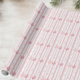 Papel De Presente Ornamentos e faixas cor-de-rosa natalinos