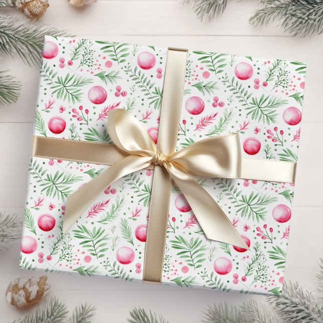 Papel De Presente Ornamentos e Folhagem Rosa de Natal (Criador carregado)