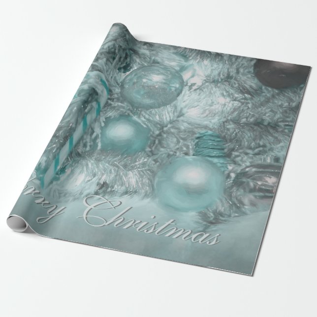 Papel De Presente Ornamentos Feliz Natal Feriado Verde de Árvore (Desenrolado)