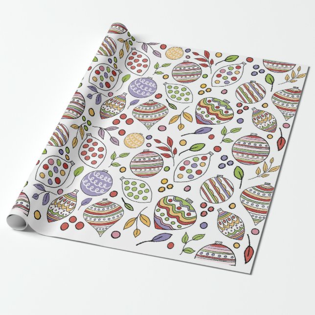 Papel De Presente Ornamentos Festivos (Desenrolado)