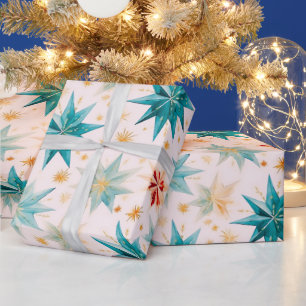 Papel De Presente Ornamentos nas Estrelas de Natal Dourado Natal Ver