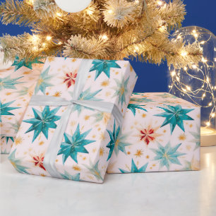 Papel De Presente Ornamentos nas Estrelas de Natal Dourado Natal Ver