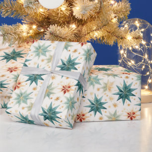Papel De Presente Ornamentos nas Estrelas de Natal Dourado Natal Ver