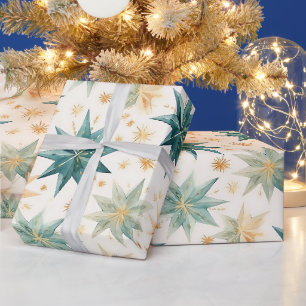 Papel De Presente Ornamentos nas Estrelas de Natal Dourado Natal Ver