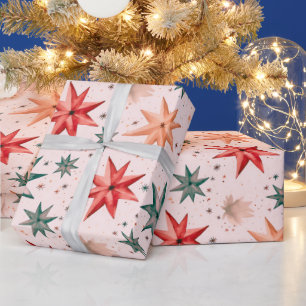 Papel De Presente Ornamentos nas Estrelas de Natal Vermelho Azul Mod