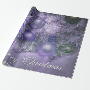 Papel De Presente Ornamentos Natal Feliz Árvore de Feriado Roxo