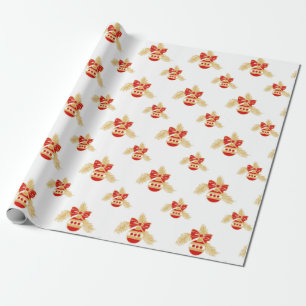 Papel De Presente Ornamentos retrorados em ouro e vermelho