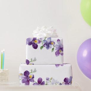 Papel De Presente Orquídea de Guirlanda Roxa Botânica Floral Elegant