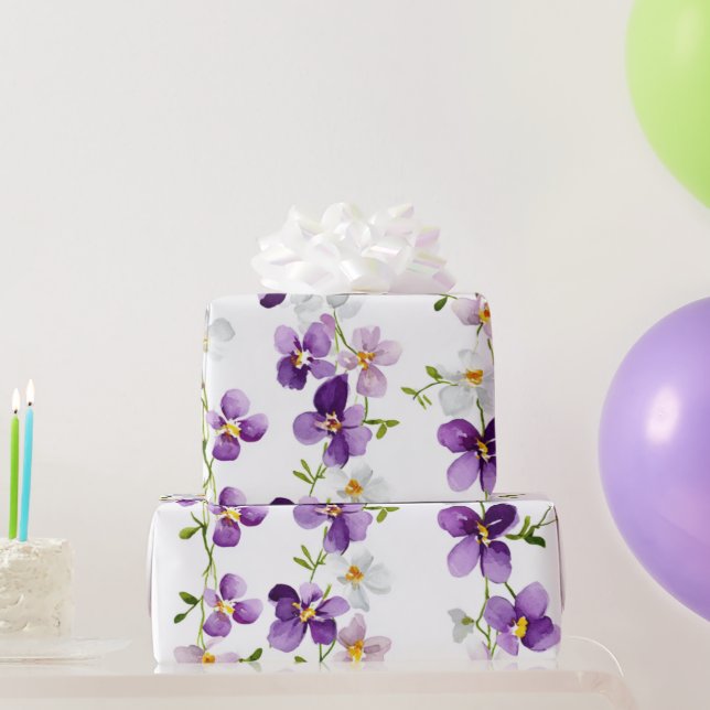 Papel De Presente Orquídea Elegante Floral Botânica Roxa (Presentes para festas)